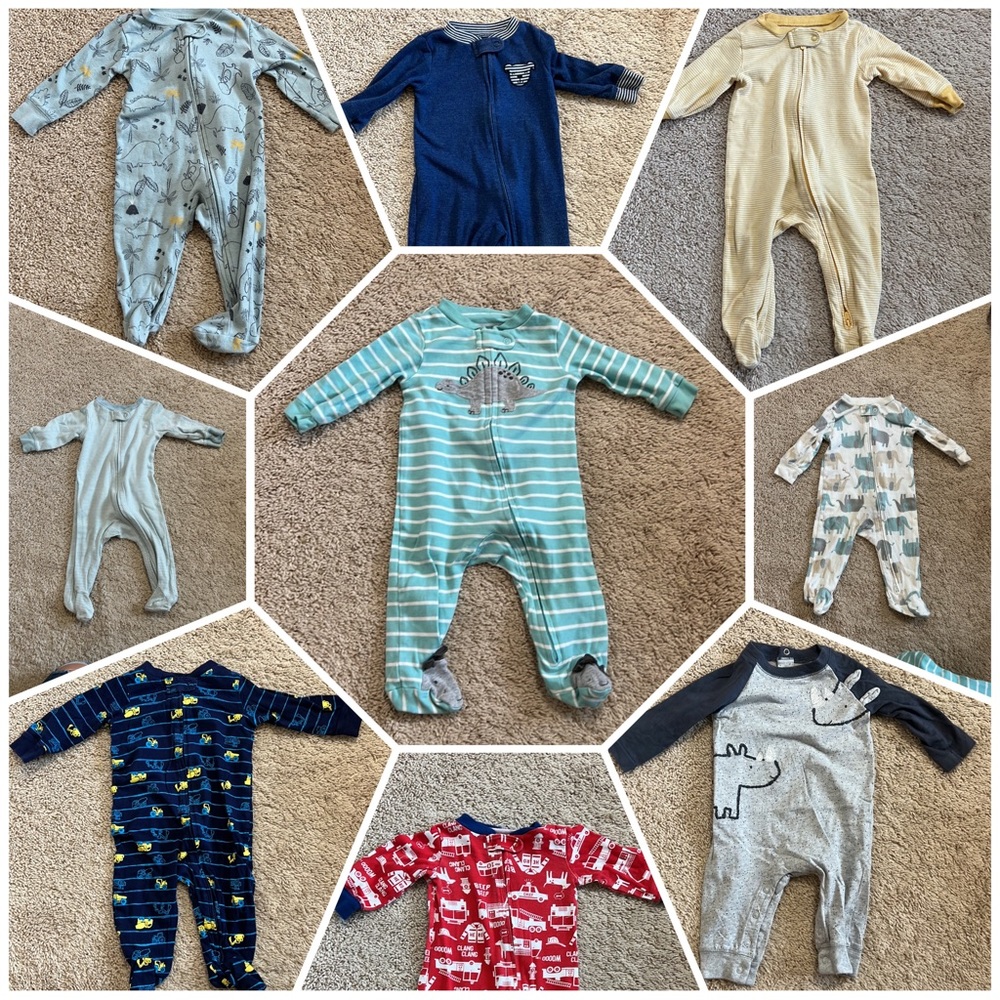 Lot of 10 sleep and play/ zip pjs 6 months